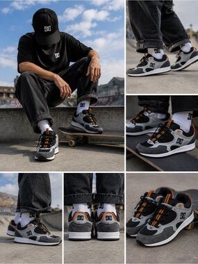 DC Shoes Kalis Lite SE Gray Black Orange Skate Sneakers Men’s US 8.5 EU 41